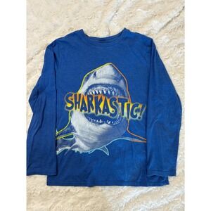 Cat & Jack Boys Blue Sharkastic Shark Graphic Long Sleeve Tee Shirt Size L 12/14